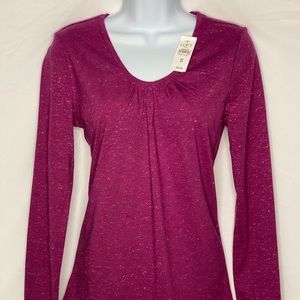 LOFT OUTLET SCOOP NECK LONG SLEEVE TEE SHIRT - RASPBERRY SHIMMER - NWT